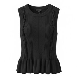 Bebe Black Sleeveless Pointelle Knit Peplum Hem Emelia Sweater Size Medium